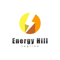 Energy Logo. White Negative space Electric Flash icon Lightning symbol Inside Yellow and Orange Circle Shape. Design Vector Icon Illustration.