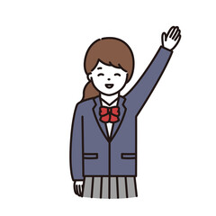 笑顔で挙手をする制服の女子学生のイラスト