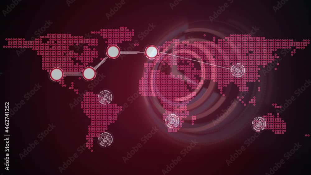 Poster Animation of networks of connections and world map over clock moving fast