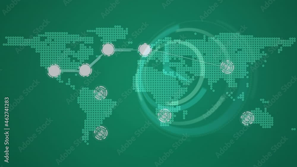Poster Animation of networks of connections and world map over clock moving fast