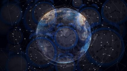 Animation of networks of connections and globe over multiple clocks moving fast