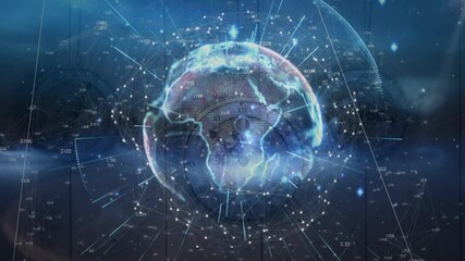 Animation of networks of connections and globe over multiple clocks moving fast - Powered by Adobe