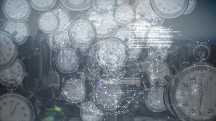 Animation of networks of connections and data processing over multiple clocks moving fast