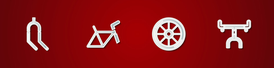 Fototapeta premium Set Bicycle fork, frame, wheel and handlebar icon. Vector