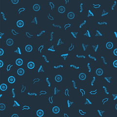 Set Bicycle fork, pedals, seat and wheel on seamless pattern. Vector