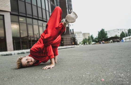 A Bboy Break Dance Freeze Outdoors, Hip Hop Movement