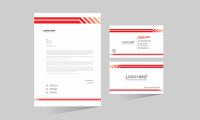 red colored simple letterhead and business card design