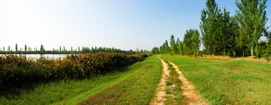 Italy, Emilia Romagna, Ferrara, Footpath in rural landscape