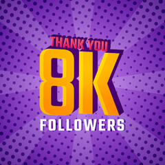 Thank You 8 k Followers Card Celebration Vector. 8000 Followers Congratulation Post Social Media Template.