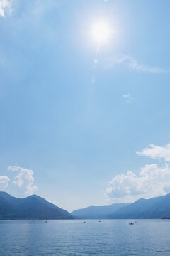 Switzerland, Lake Maggiore, view across the lake from Ascona
