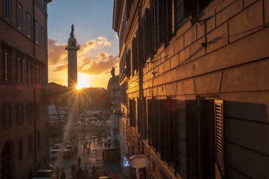 Italy, Rome, Trajan's Column and Monumento a Vittorio Emanuele II