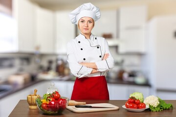 Woman learning to make a salad and healthy food, stay at home concept
