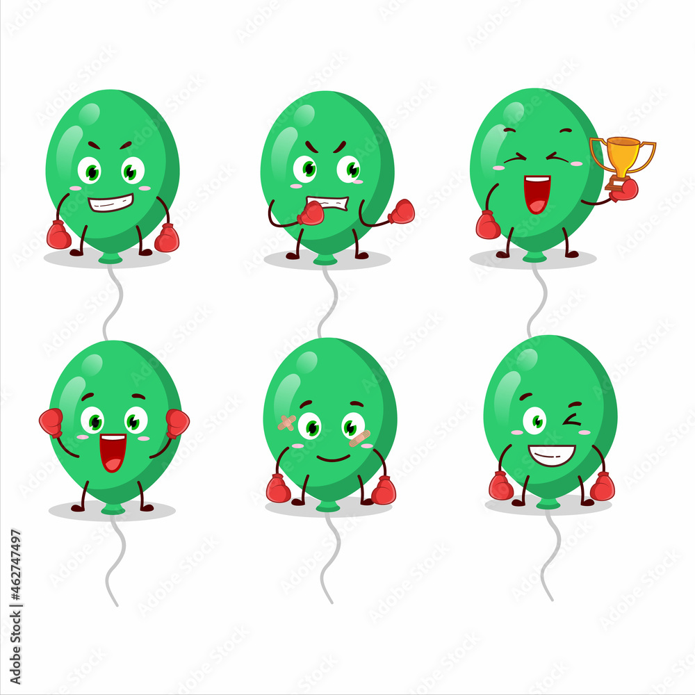 Wall mural A sporty green balloons boxing athlete cartoon mascot design