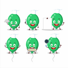 Cartoon character of green balloons with various chef emoticons