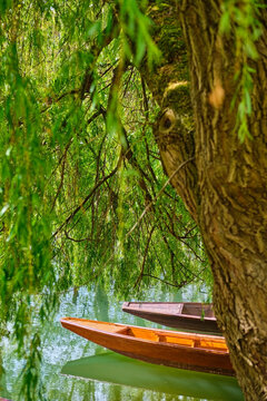 Punt boats on River Neckar, Tuebingen, Baden-Wuerttemberg, Germany