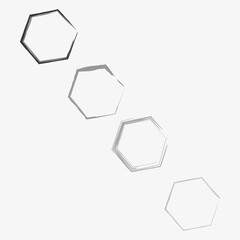 Grunge hexagon set. Ink silhouette. Diagonal arrangement. Abstract geometric figure. Vector illustration. Stock image.