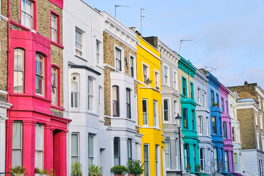 UK, England, London, Row Of Colorful Houses In Notting Hill