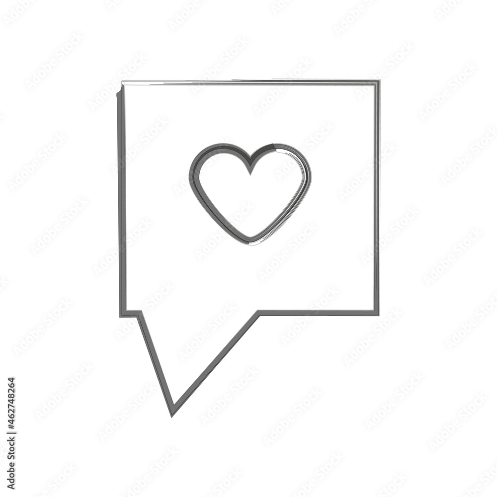 Poster speech dialogue rectangle silhouette. black heart. message sign. communication concept. vector illus