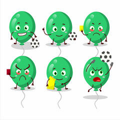 Green balloons cartoon character working as a Football referee