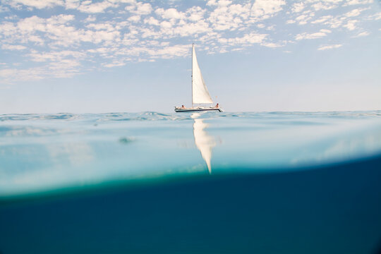 Sailing boat on Mediterranean Sea, Menorca, Spain