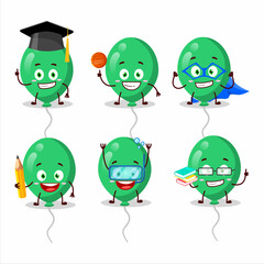 School student of green balloons cartoon character with various expressions