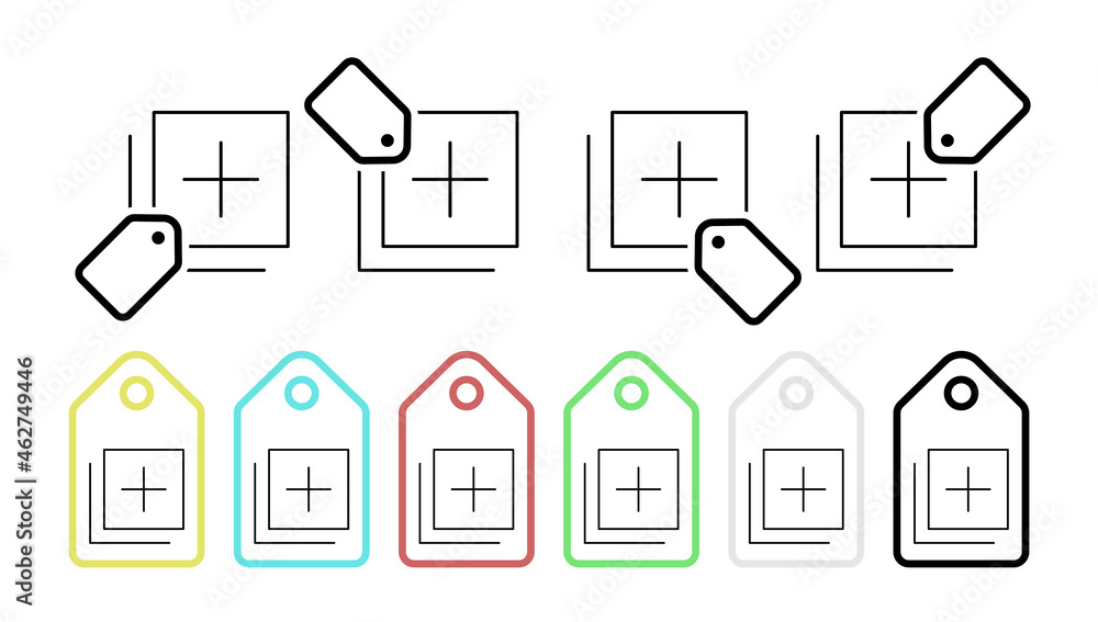 Poster Add vector icon in tag set illustration for ui and ux, website or mobile application