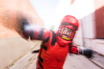Policeman aiming with a gun