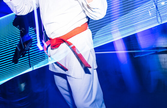 Composite of man practicing karate