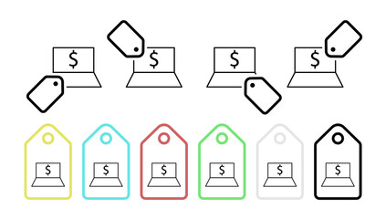 Laptop dollar vector icon in tag set illustration for ui and ux, website or mobile application