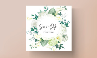 luxury greenery lily and rose flower wedding invitation card
