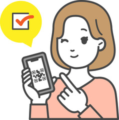 スマホでQRコードを読み取る若い女性