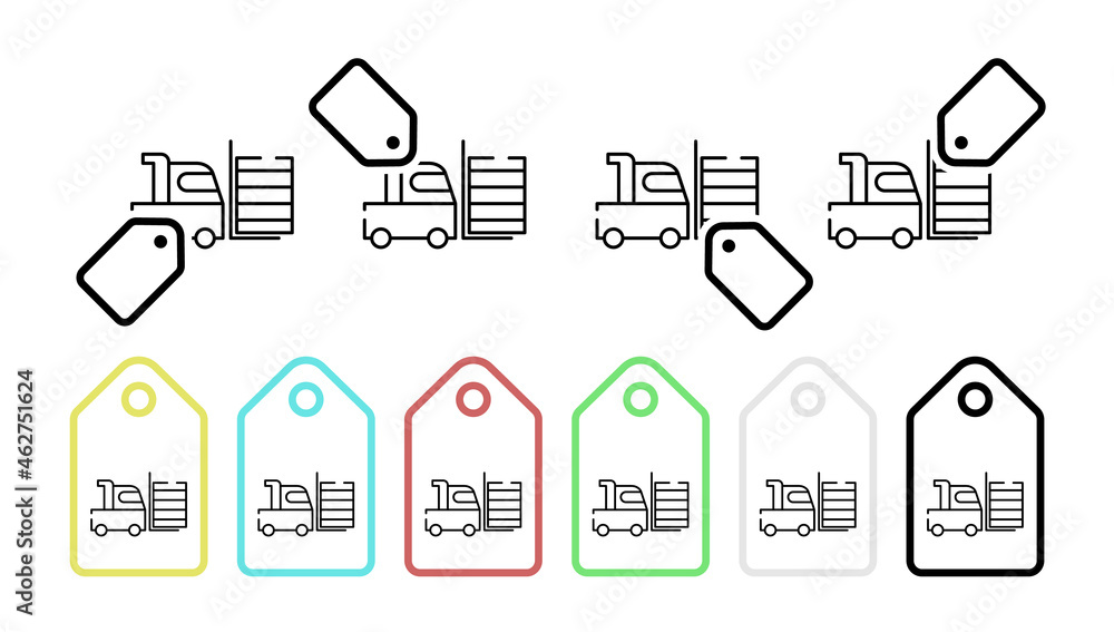 Poster forklift, lifting machine vector icon in tag set illustration for ui and ux, website or mobile appli