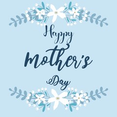 Obraz premium Happy Mother’s Day floral white and blue wheels background blue white indigo 