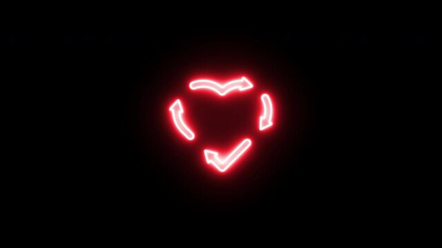 Motion graphic video animation. Flickering neon heart arrow icon. love in a circle symbol