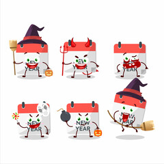 Halloween expression emoticons with cartoon character of new year calendar