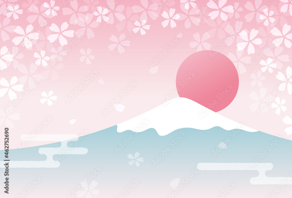 Wall mural vector background with cherry blossoms and Mt. Fuji for banners, cards, flyers, social media wallpapers, etc.