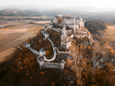 Austria, Carinthia, Aerial view of Hochosterwitz Castle in Autumn