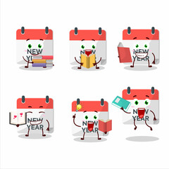 A picture of new year calendar cartoon character concept reading an amusing book