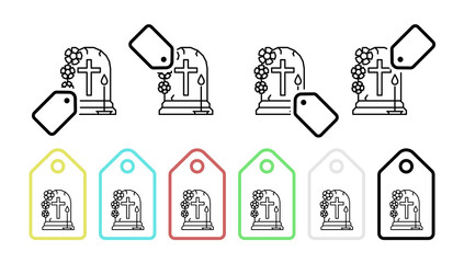 Tomb, cemetery, grave, candle, flower, cross vector icon in tag set illustration for ui and ux, website or mobile application