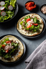 Ground Turkey Pita with Salad, Tomato, Pickled Turnip
