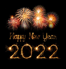 2022 happy new year fireworks written sparkling at night