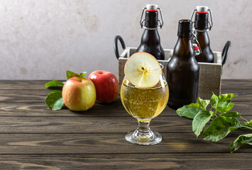 Natural craft cider. Slightly alcoholic beverage made from the fermented juice of apples