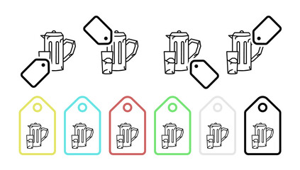 Water, jug, glass vector icon in tag set illustration for ui and ux, website or mobile application