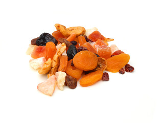Mix nuts, dry fruits and grapes on a white background