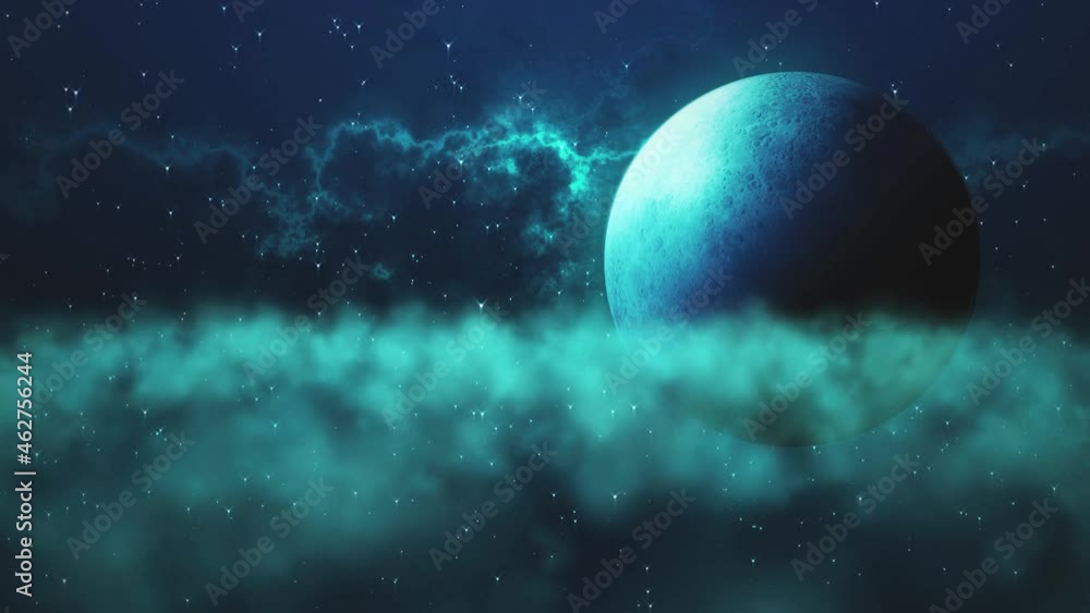 Poster abstract dark blue spooky on top of clouds with the moon and nebula starry night sky seamless loop b