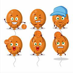 Talented orange balloons cartoon character as a basketball athlete