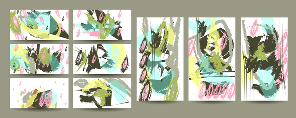 Art Painting Abstract contemporary flyer template with natural floral motif vector. Minimal mid century art background. Artistic botanical elements