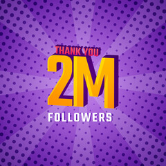 Thank You 2 M Followers Card Celebration Vector. 2000000 Followers Congratulation Post Social Media Template.