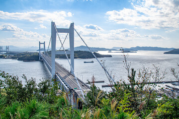 下津井瀬戸大橋と瀬戸中央自動車道の景色　岡山県倉敷市　The beautiful view of Seto Ohashi Bridge and Seto Chuo Expressway in Kurashiki city, Okayama pref. Japan. © Kuutanx