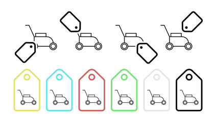 Lawnmower vector icon in tag set illustration for ui and ux, website or mobile application